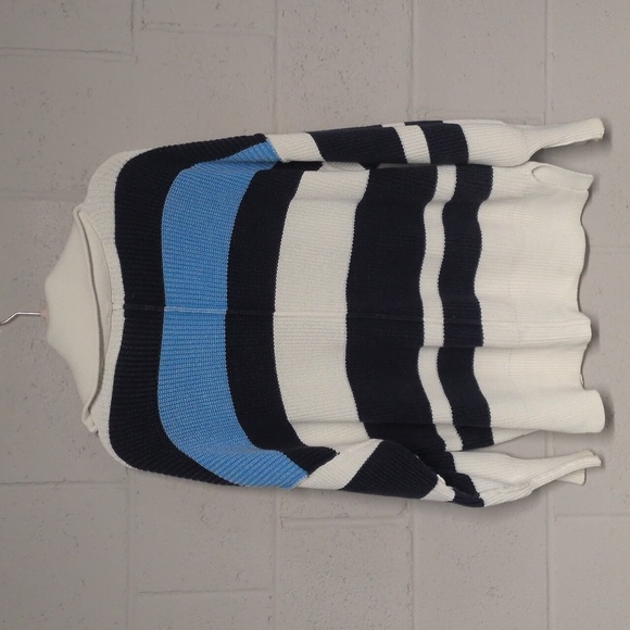 Aerie 1/4 Zip Beyond Sweater, Oversized Fit Blue Stripe Cotton Ribbed Sweater XS - Picture 5 of 7